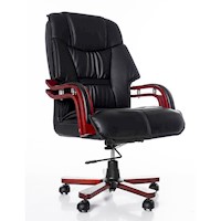 Sillón Gerencial Marshall Reposabrazos Curvo Madera con Cuerina PU Negro